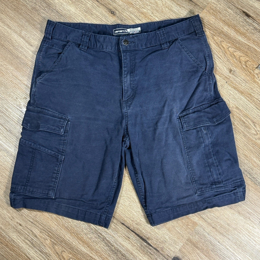 Carhartt Rugged Flex Cargo Work Shorts Men's 34 x 9.5 Navy Relaxed Fit Canvas