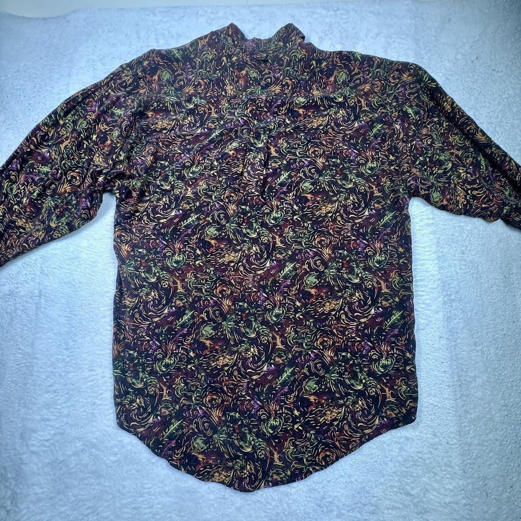 Vintage 1990s Santana 100% Silk Abstract Baroque Button Up Shirt Mens L Korea