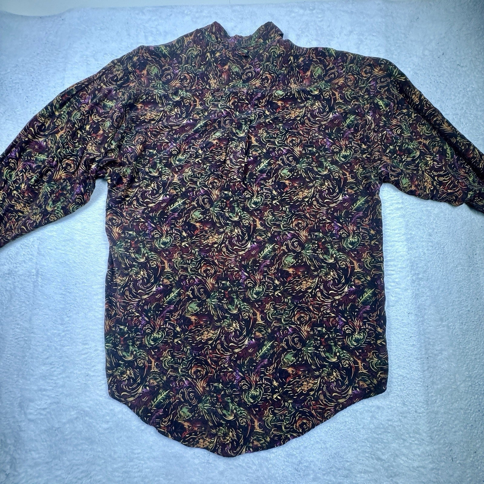 Vintage 1990s Santana 100% Silk Abstract Baroque Button Up Shirt Mens L Korea