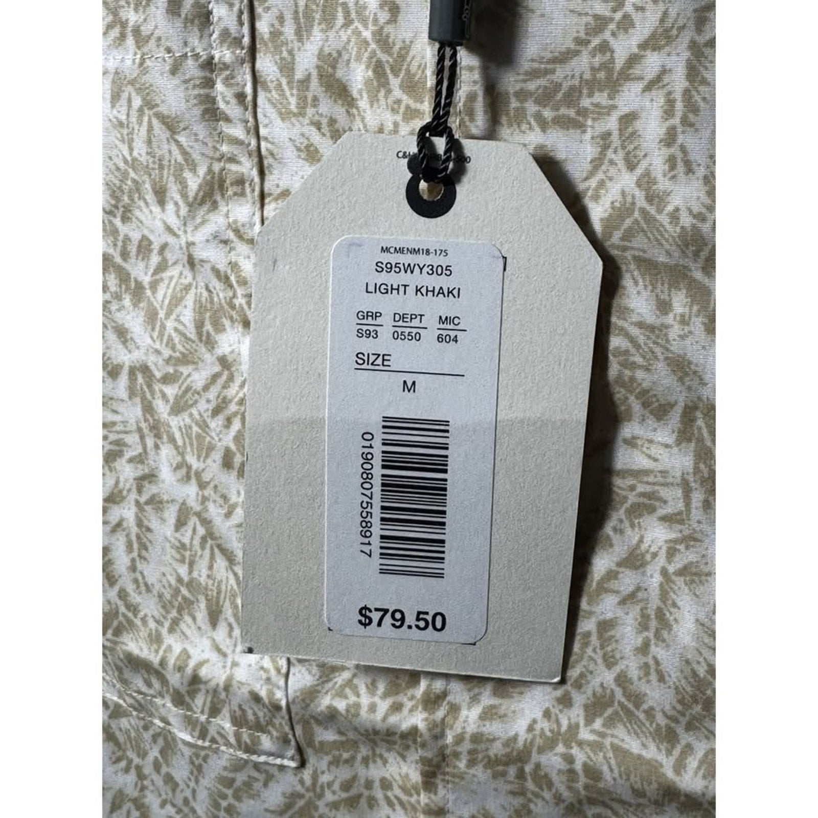 Crosby & Howard Men’s Shirt M Light Khaki Palm Print Button Down NWT $79