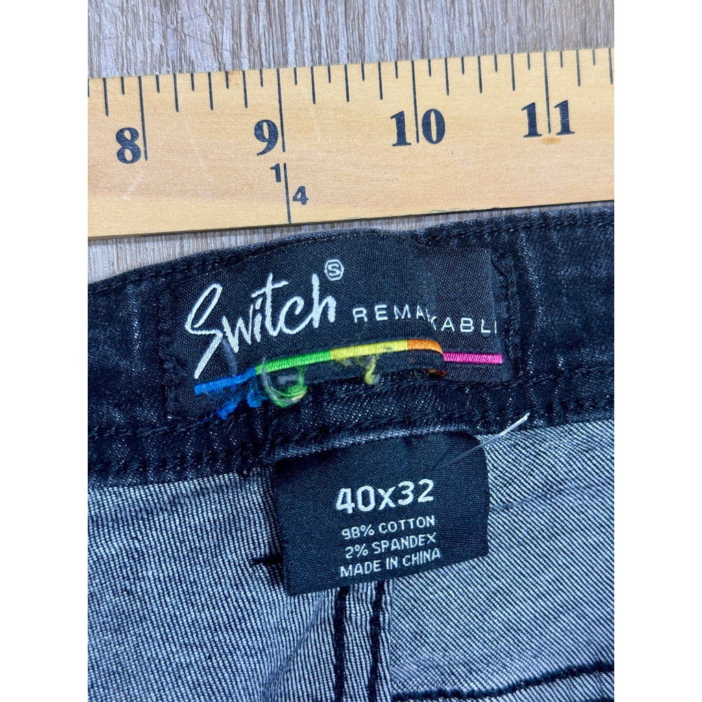 Switch Remarkable Distressed Paint Splatter Jeans Men’s 40x32 Slim Taper Black Denim NWT