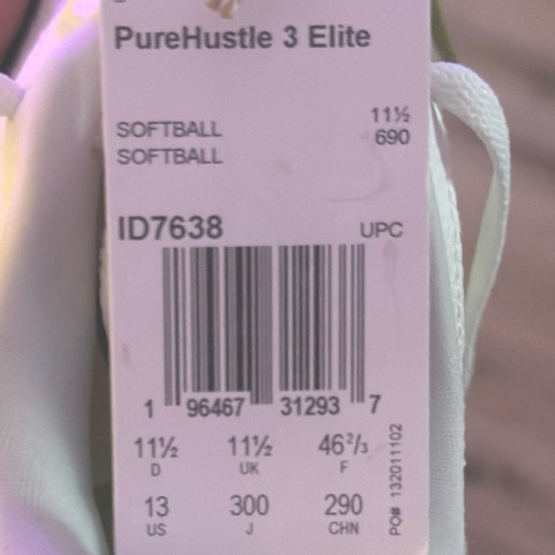 Adidas Women's PureHustle 3 Elite Metal Softball Cleats Sz 13 White Gold ID7638