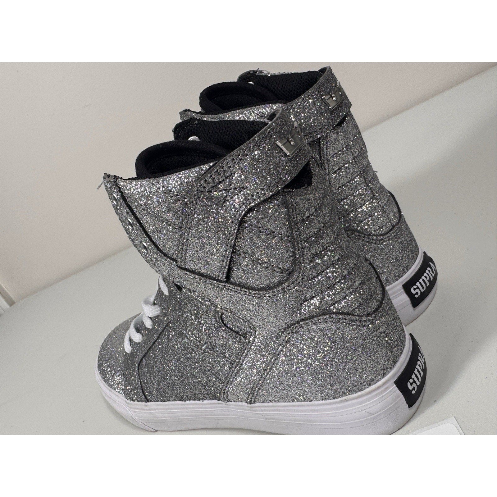 Vtg Rare Y2K Supra Skytop High Top Silver Glitter Sneakers Youth/Men’s US 5 W6.5