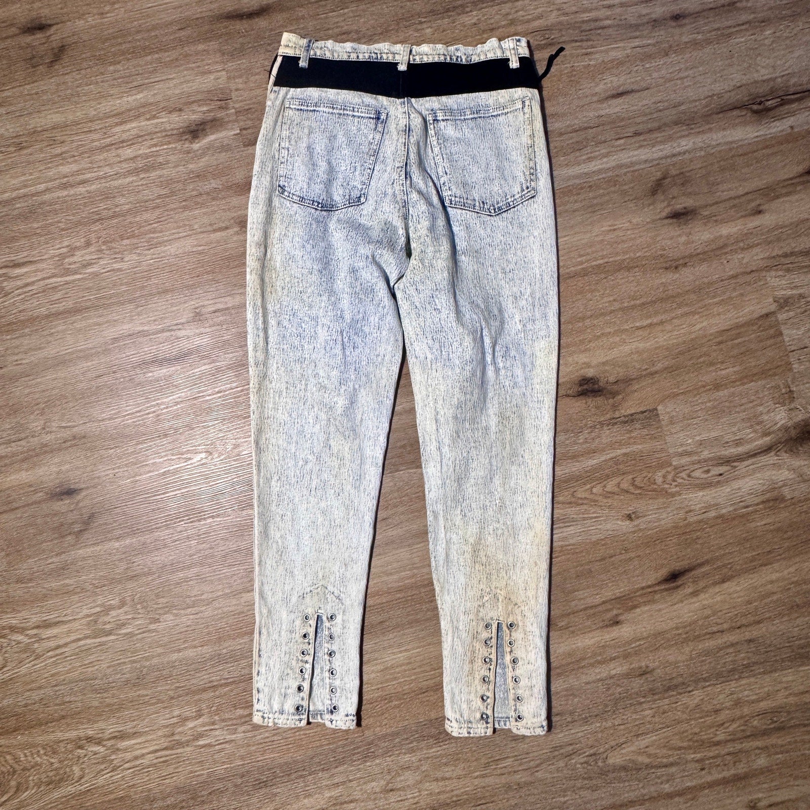 Vtg 80s/90s L.A. Blues Acid Wash Lace Up Jeans Womens 16 Velvet Trim High Rise