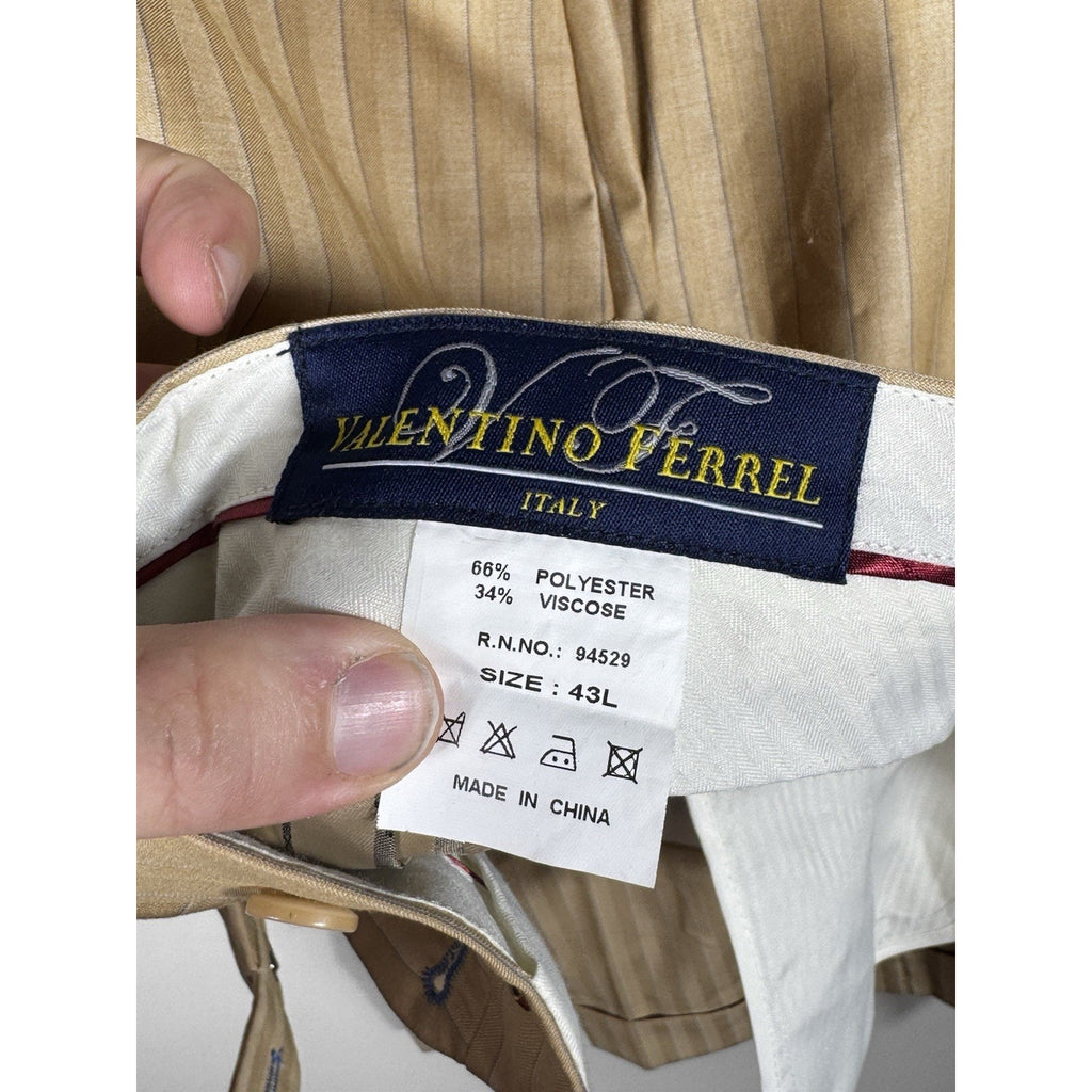 Valentino Ferrel Superior 150’s Beige Pinstripe Suit Men’s 48L 2-Piece Italy 43