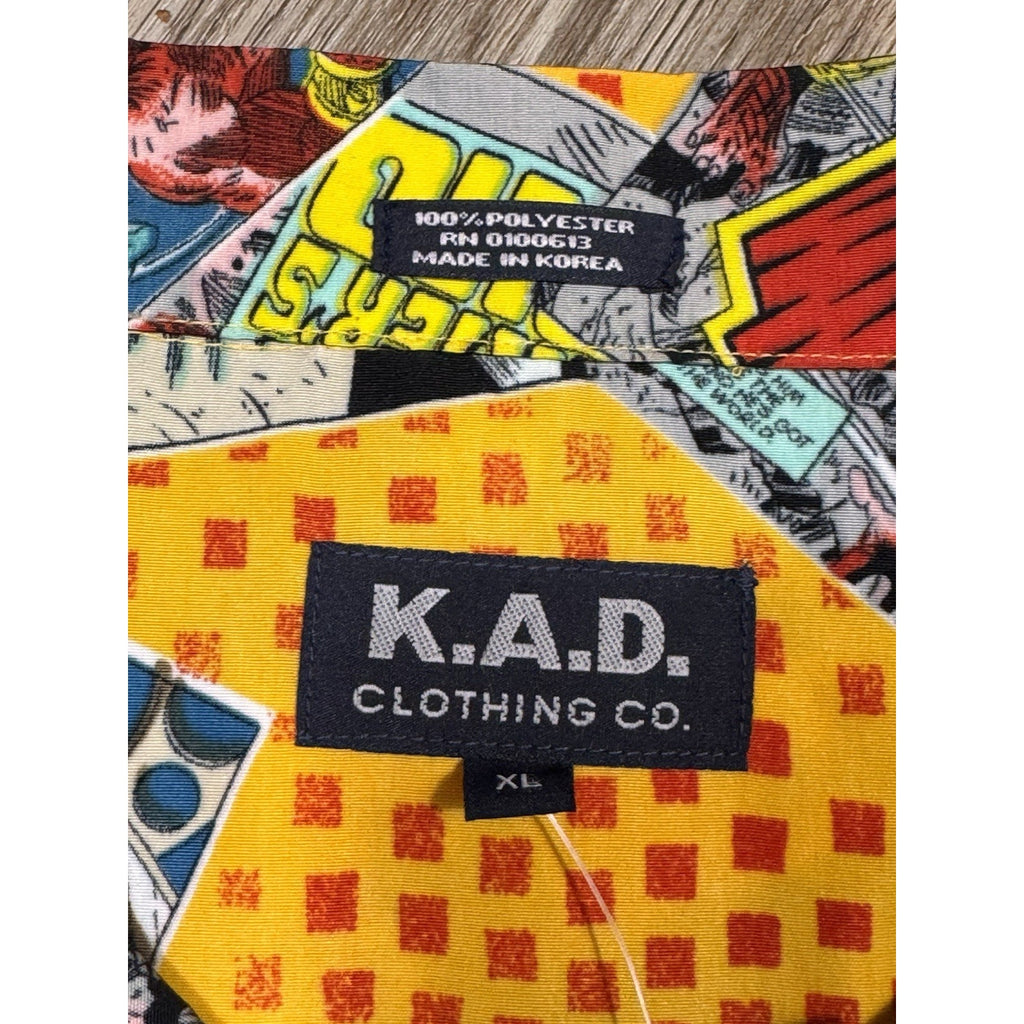 Vtg KAD Comic Book All Over Print Button Up Shirt Marvel Style XL Thor Hulk Y2K