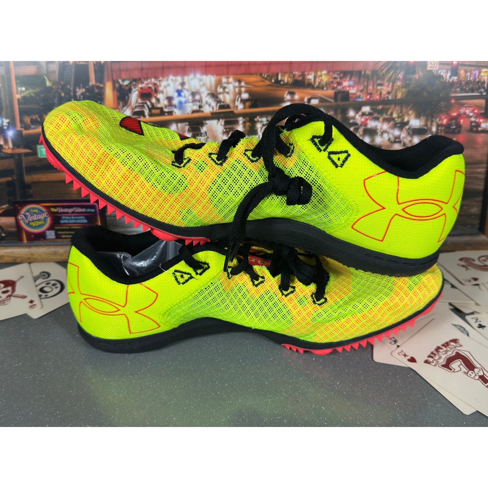 Under Armour UA Distanc Track Spikes Neon Volt Red Sz 11.5 3025460-300 Running