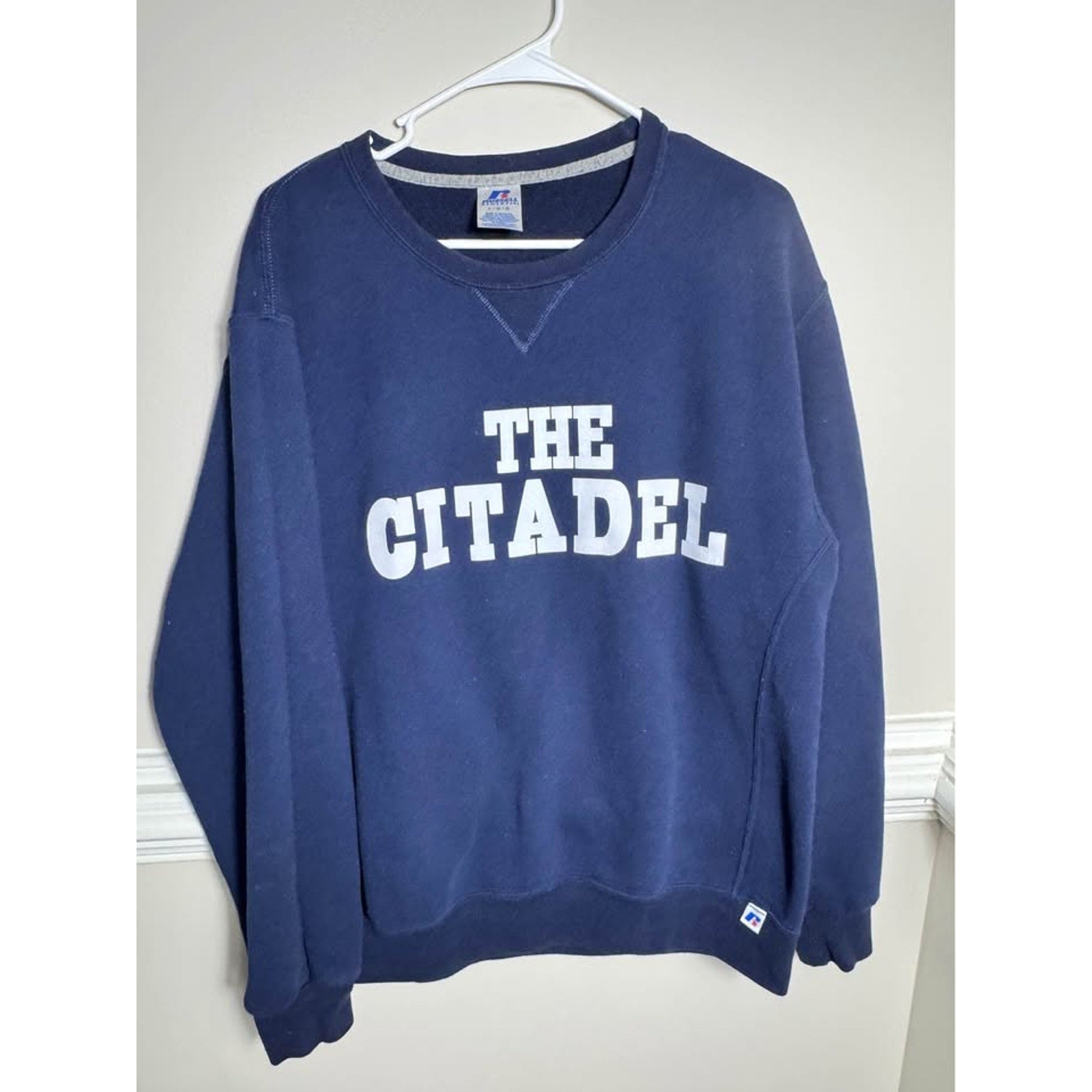 Vintage Russell Athletic The Citadel Bulldogs Crewneck Sweatshirt Navy Blue Sz L