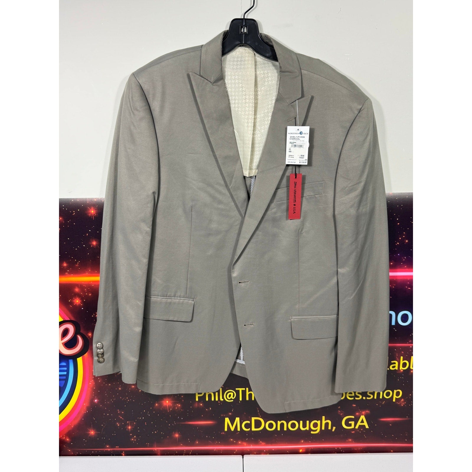 John Varvatos USA Charcoal Gray Blazer Sport Coat 44R NWT Modern Tailored