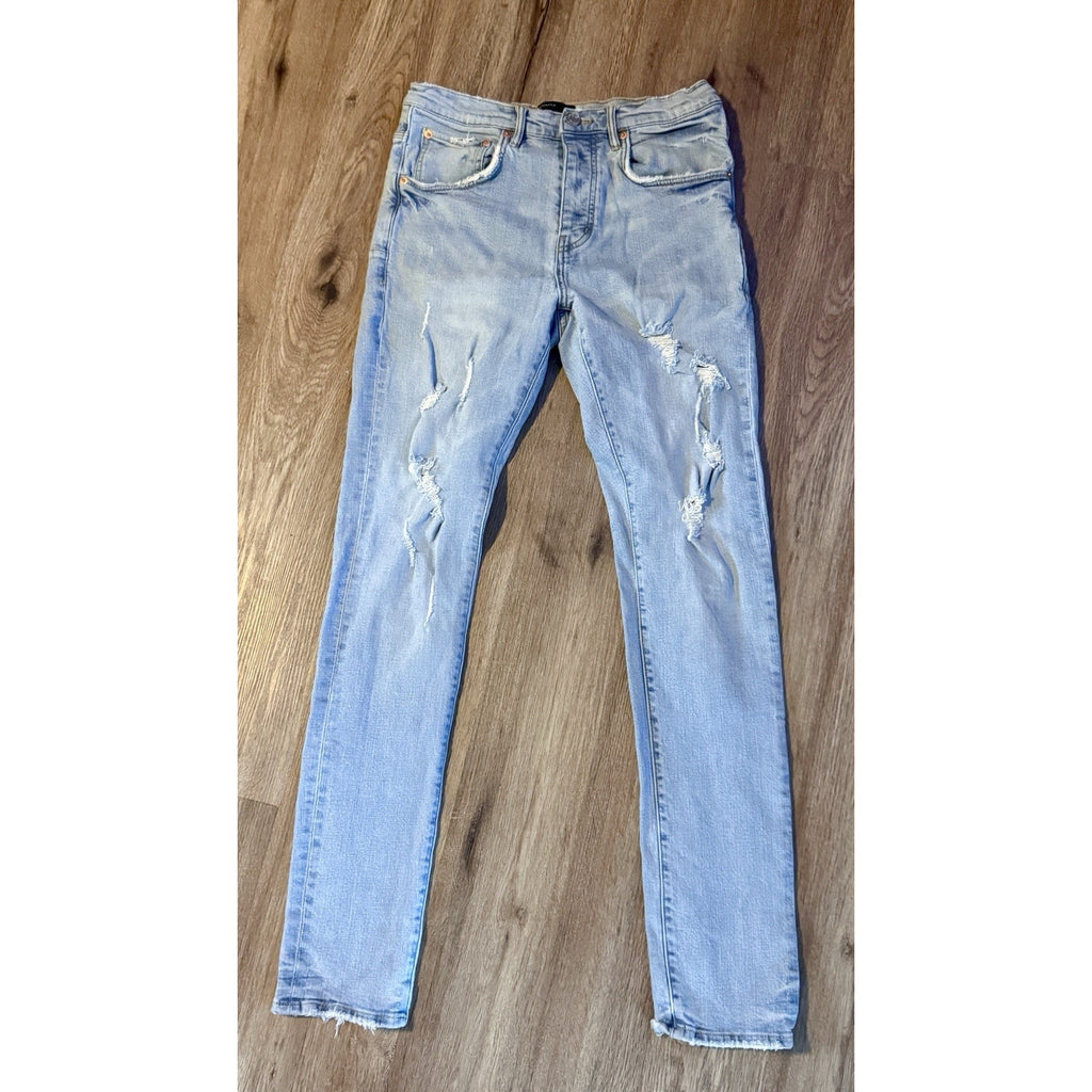 Purple Brand P002 Jeans Mens 30x31 Light Wash Distressed Slim Tapered Denim Rips