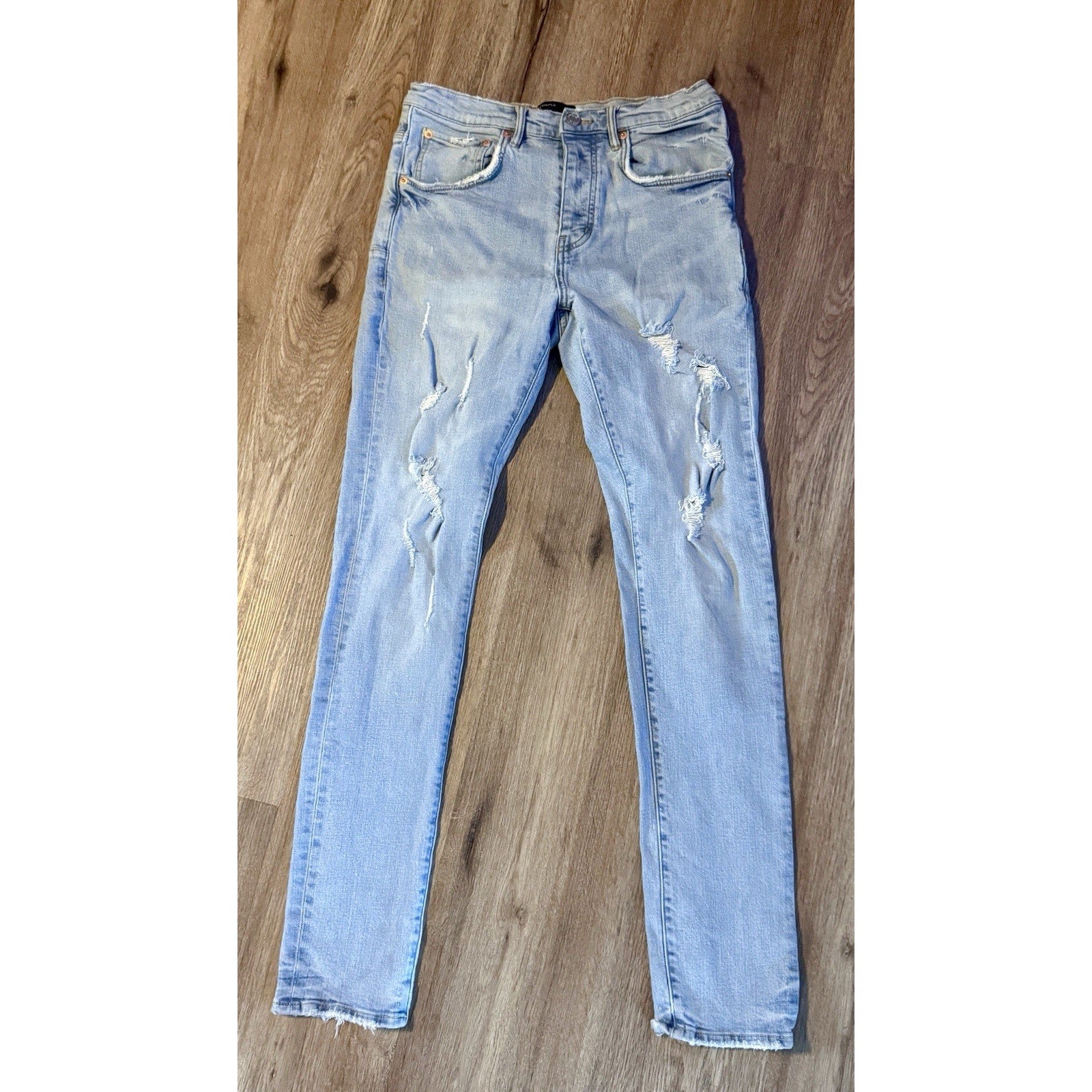 Purple Brand P002 Jeans Mens 30x31 Light Wash Distressed Slim Tapered Denim Rips
