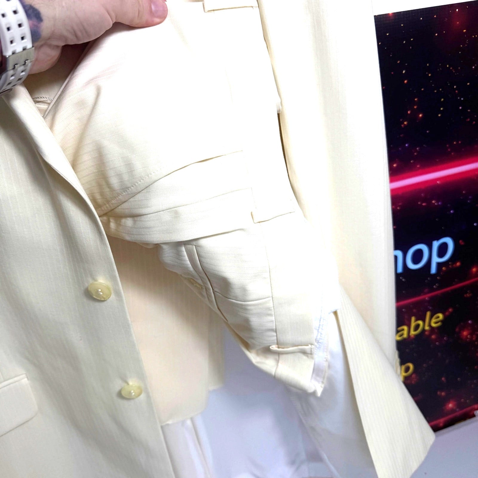 NWT Courrèges Homme Ivory Virgin Wool 2 Piece Suit EU 47 French Designer