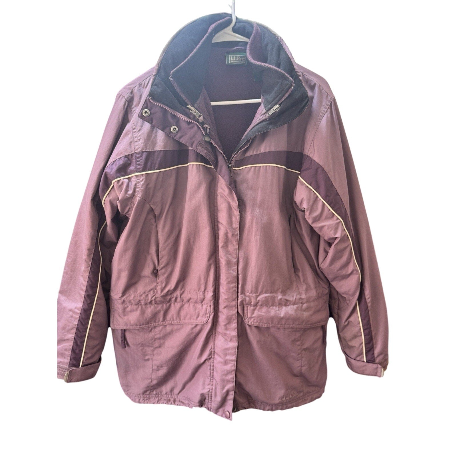 Vtg LL Bean Jacket Womens Petite Medium Purple Warm Up Fleece Lined Ski Snow M
