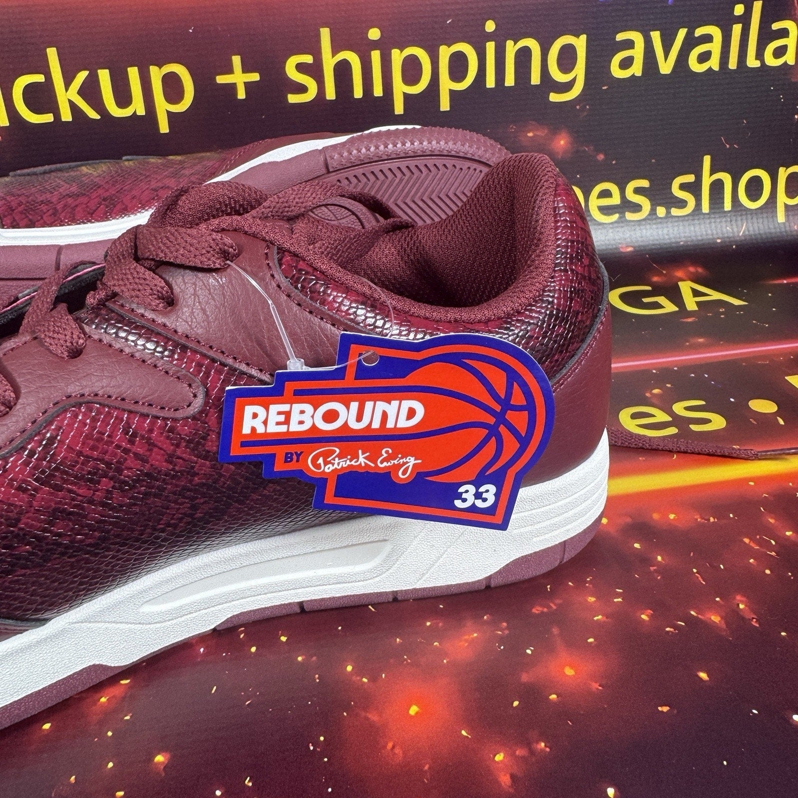 Patrick Ewing Rebound Backcourt Snake Burgundy Sneakers Shoes 1RMSN06-117 8.5