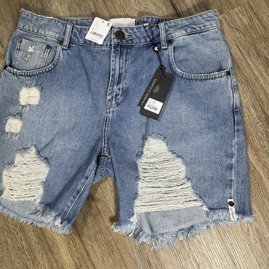 OneTeaspoon Stevies Boyfriend Denim Shorts BNWT Womens 31 34 Pacifica Distressed