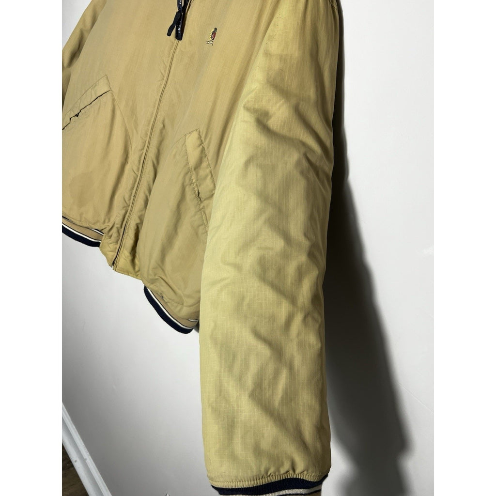VTG 90s Tommy Hilfiger Reversible Bomber Jacket Tan Green L/XL Puffer Coat Y2K