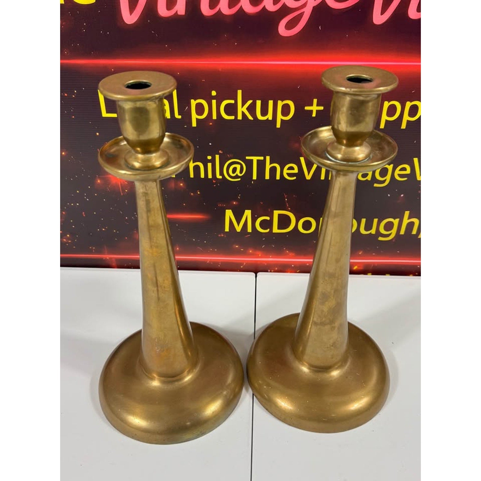 Vintage Solid Brass Candlestick Holders Pair 14" Tall Heavy Weighted Set