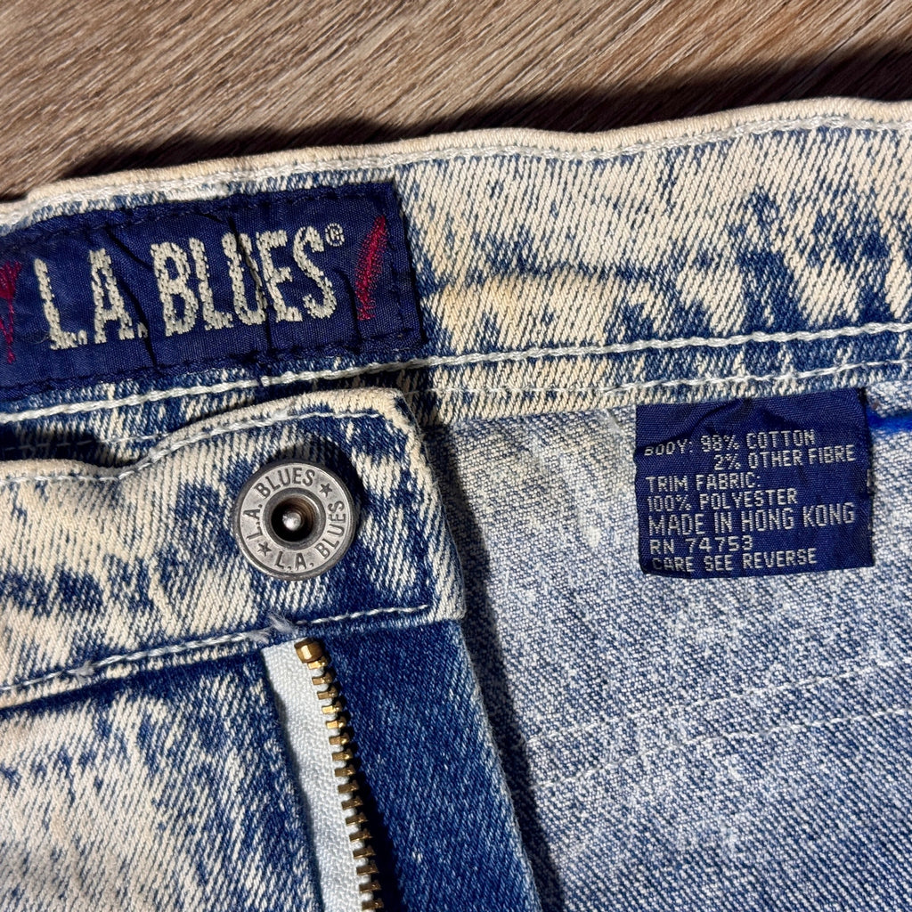 Vtg 80s/90s L.A. Blues Acid Wash Lace Up Jeans Womens 16 Velvet Trim High Rise