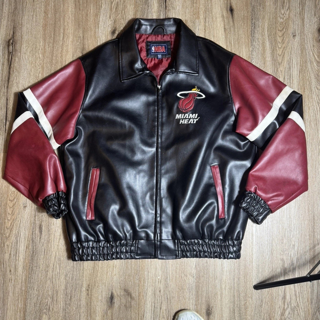 Vintage Y2K Miami Heat NBA Basketball Black Leather Bomber Jacket Men’s XL RARE