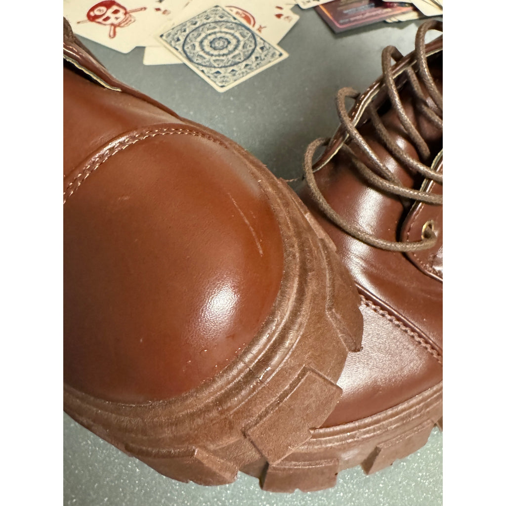 Brown Chunky Platform Combat Boots Women’s Size 6 Lug Sole Buckle Strap Lace Up