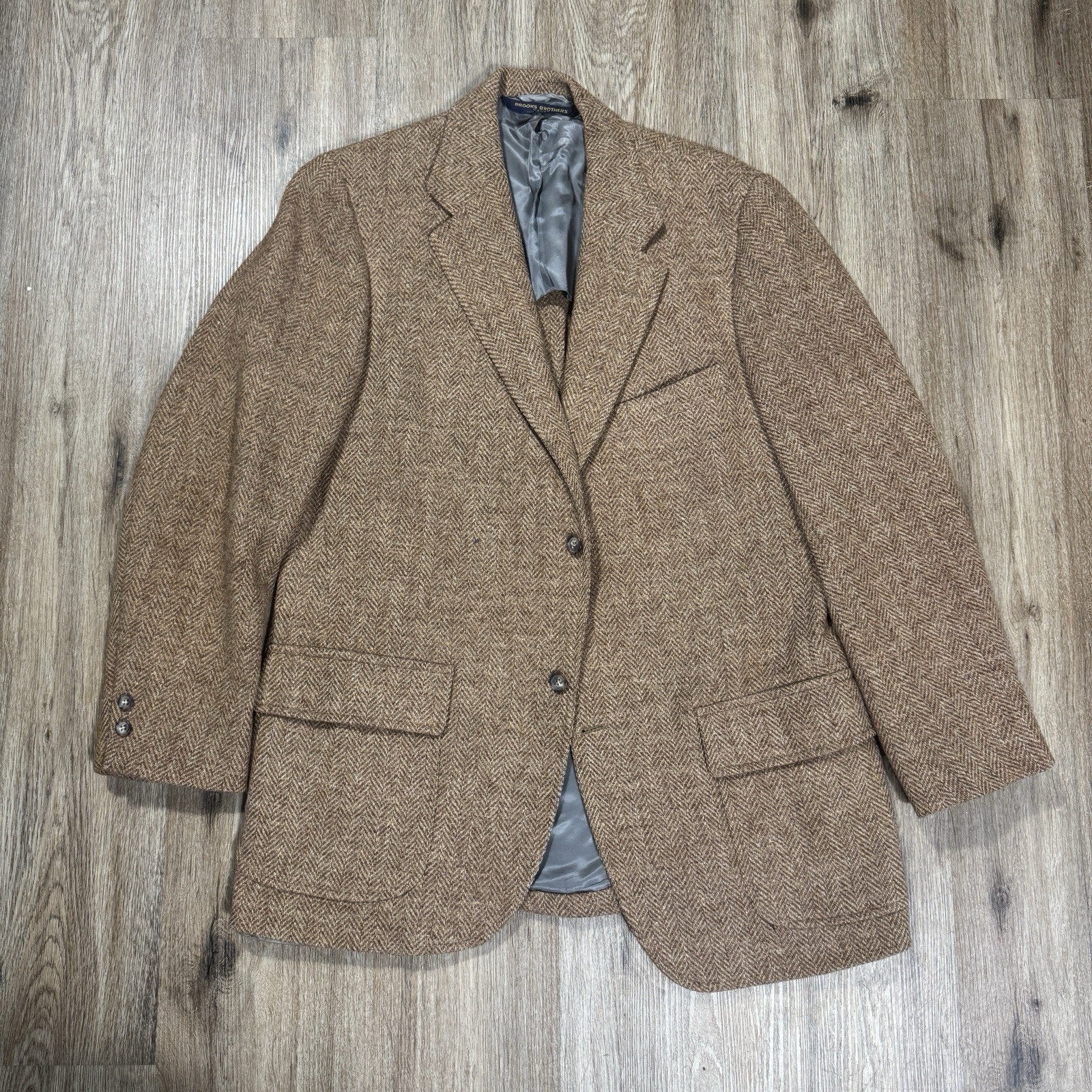 Vintage Brooks Brothers 346 Union Made Wool Tweed Herringbone Sport Coat 44R