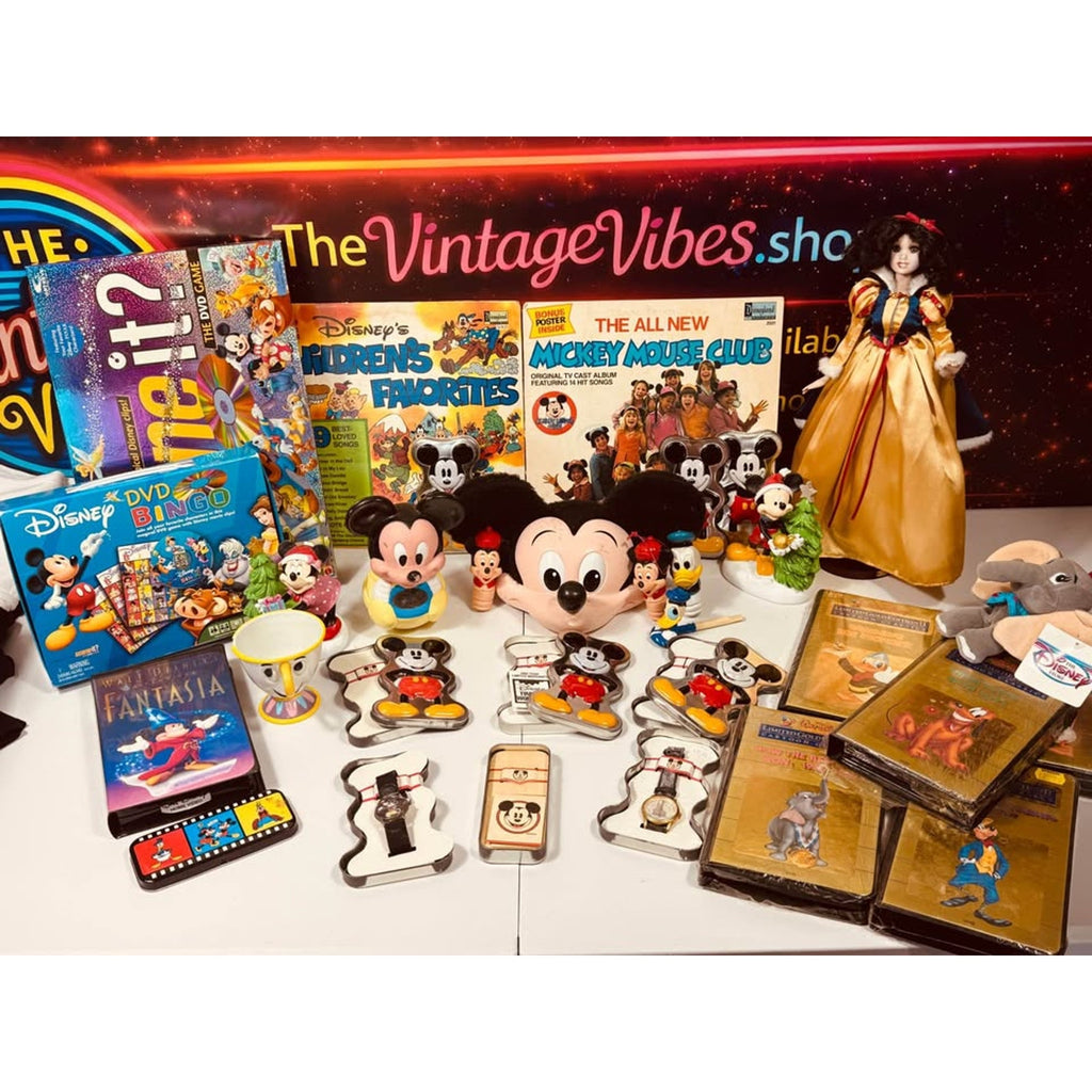 Vintage Disney Collectibles Mega Lot Mickey Mouse Watches Snow White VHS Vinyl Disneyana