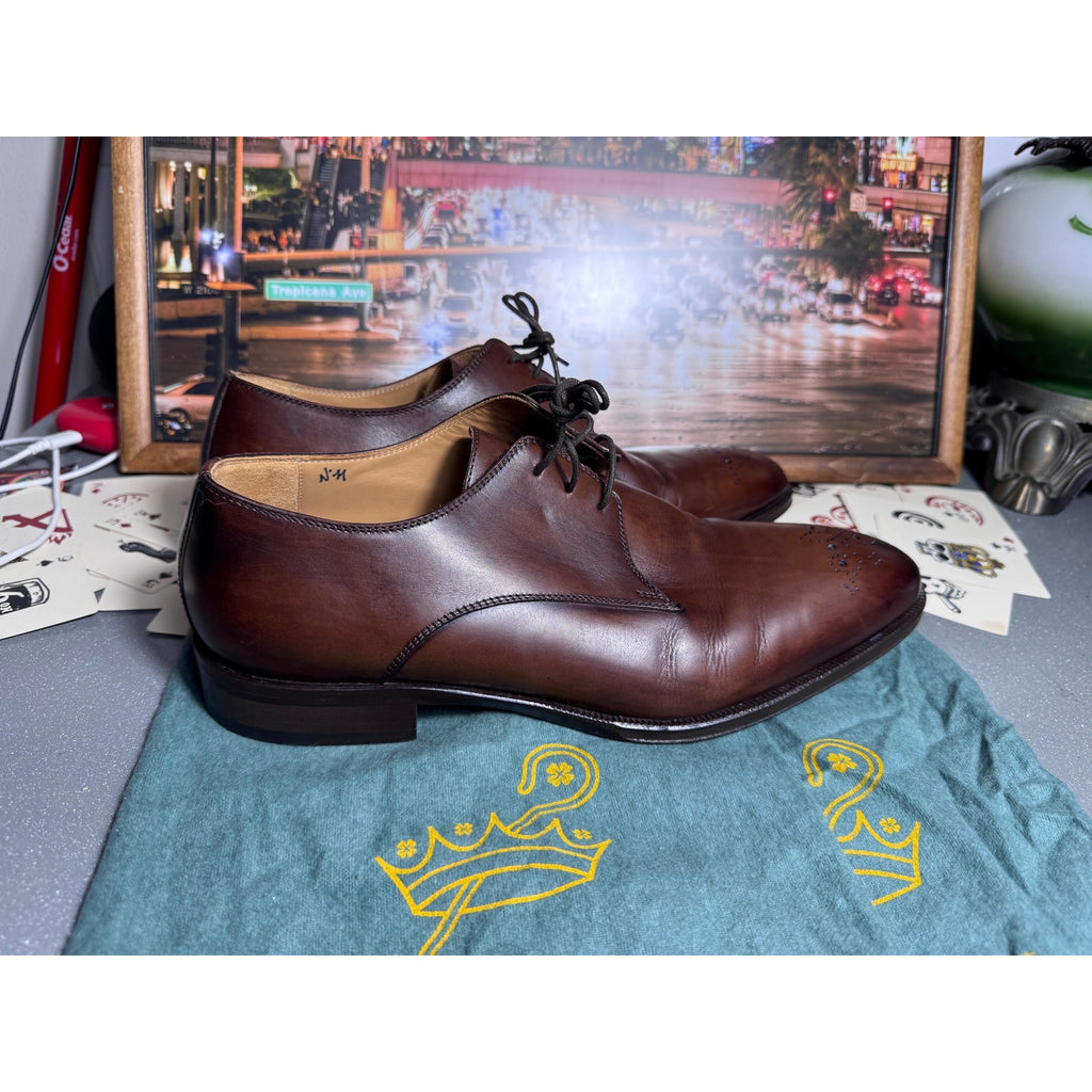 Pastori Handmade Italian Brown Leather Medallion Derby Dress Shoes EU 44 US 11