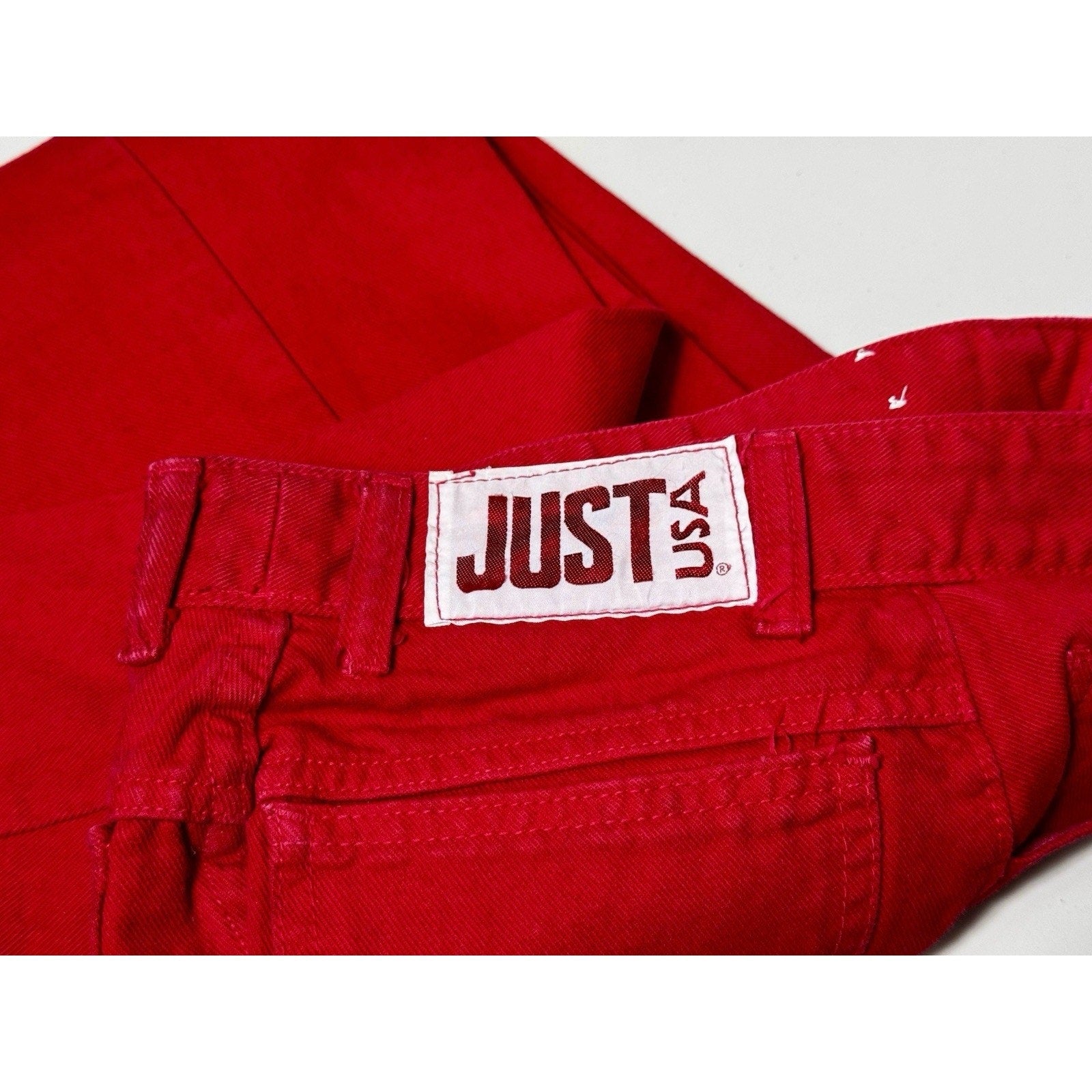 Rare 90 JUST USA Red High Waist Straight Leg Jeans Sz 9 ~ 27” Waist Made in USA