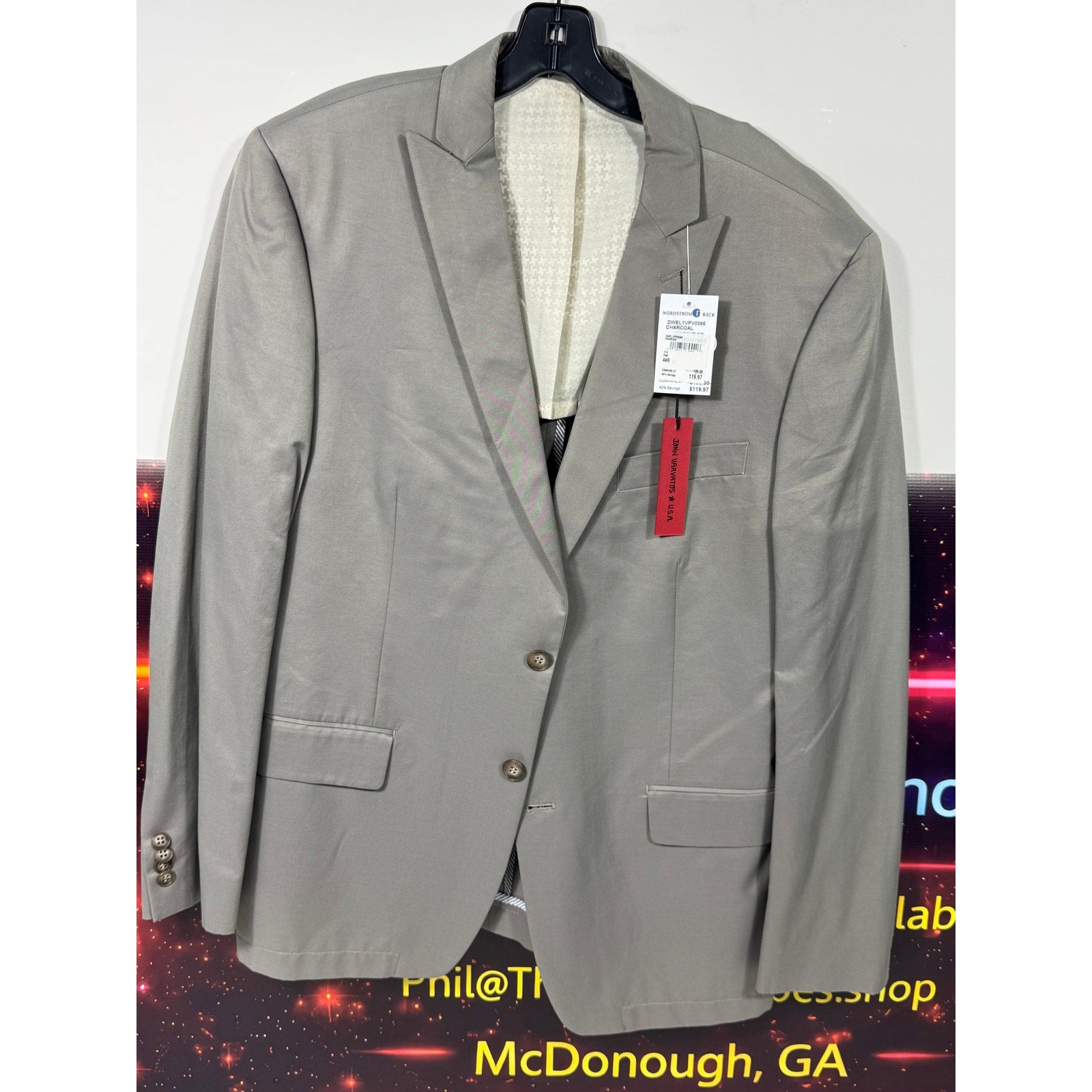 John Varvatos USA Charcoal Gray Blazer Sport Coat 44R NWT Modern Tailored