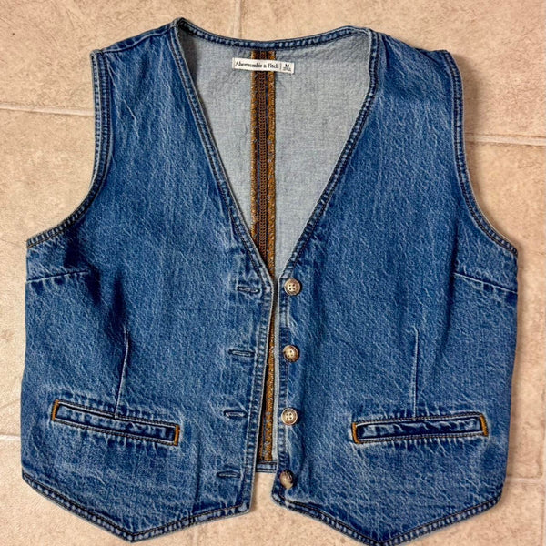 Abercrombie & Fitch Denim Vest Men’s Medium V Neck Minimalist Layering A&F