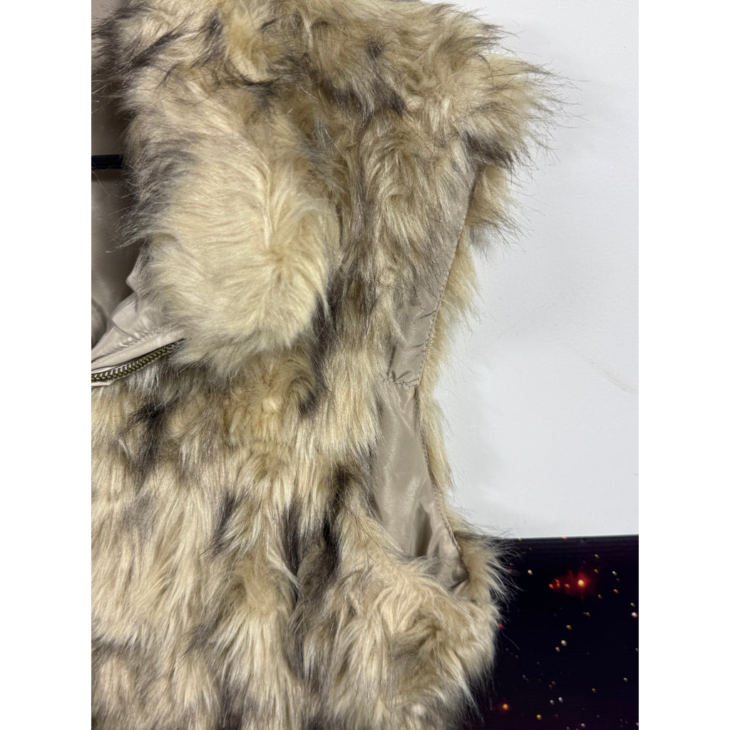 Bagatelle Reversible Faux Fur Leopard Print Puffer Vest Womens Beige Brown Y2K