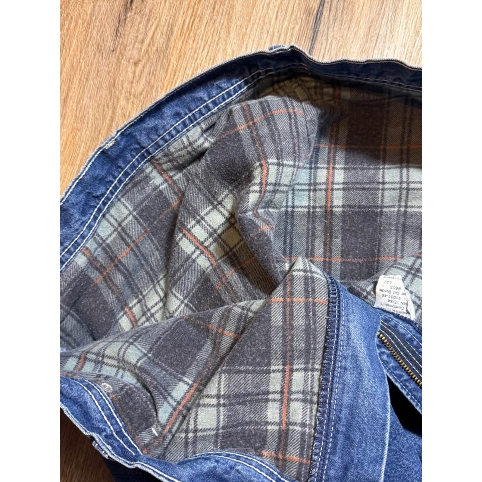 Polar King by Key flannel‑lined carpenter jeans, size 46x32, relaxed fit workwear style.