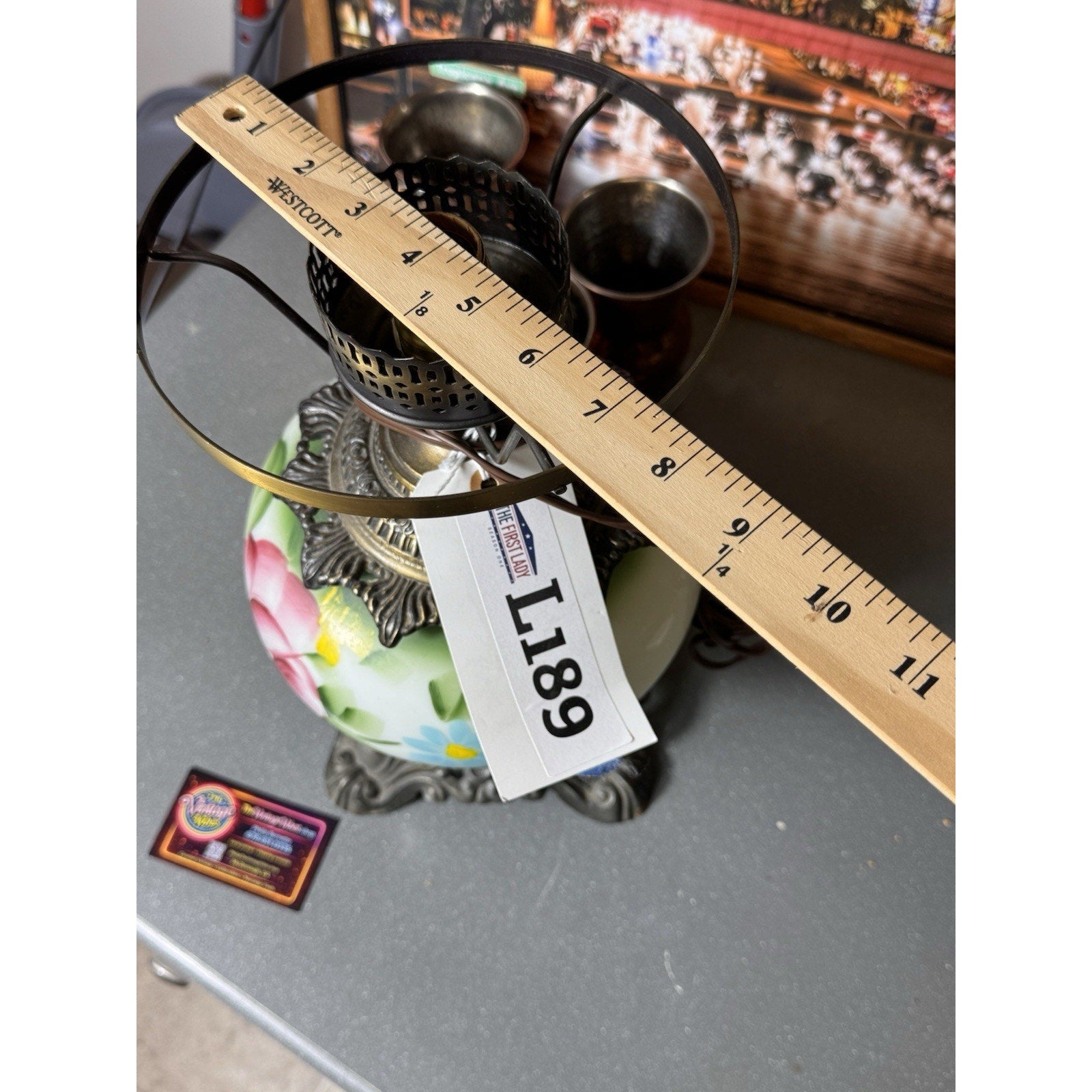 Vtg Floral Glass Hurricane Lamp TV Prop The First Lady Hollywood Screen Used