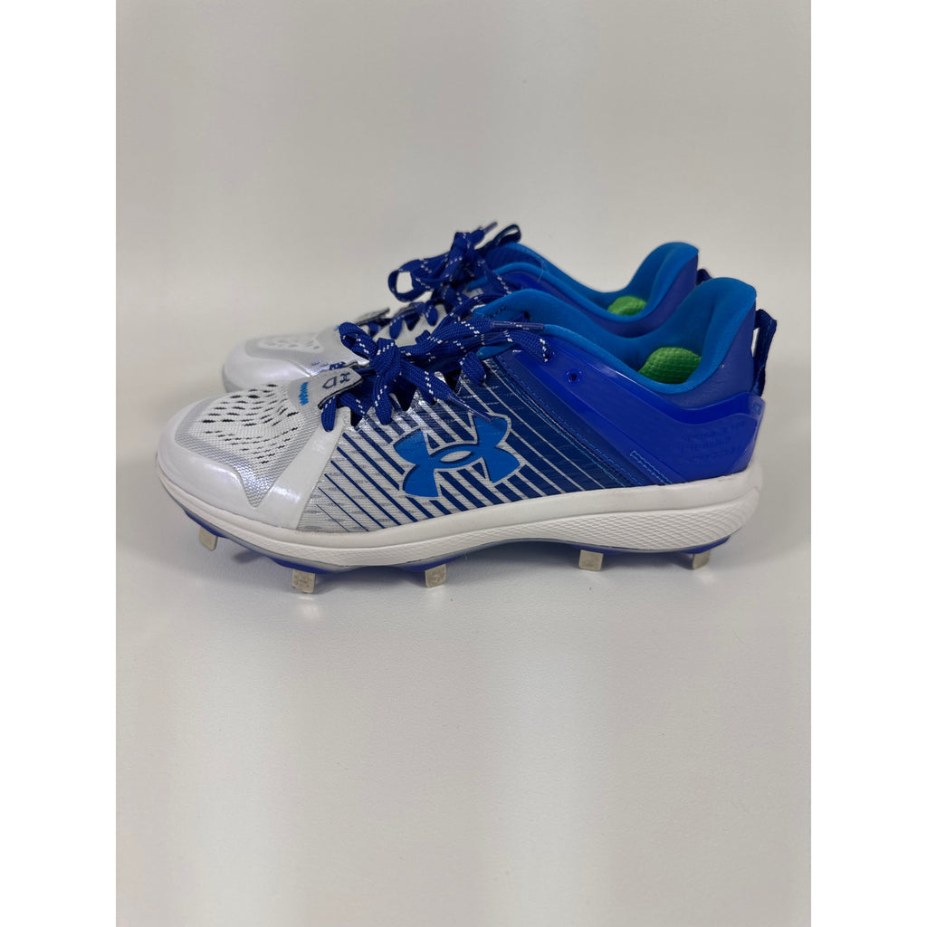 Under Armour Yard Low Metal Baseball Cleats White Blue M 7.5 / W 9  3025592-400