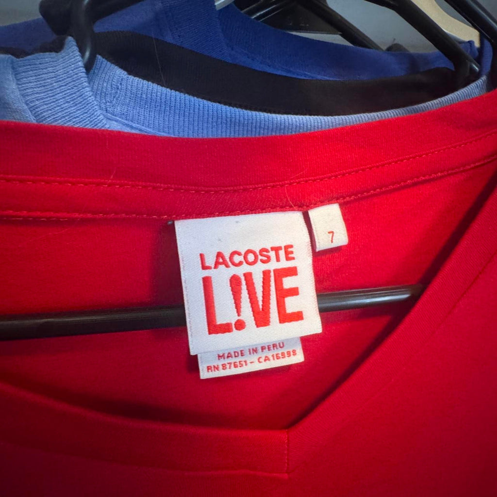 Red lacoste v neck t shirt lacoste