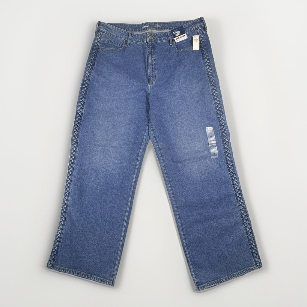 Old Navy Sky-Hi Wide Leg Braided Jeans Womens 18 Extra High Rise NWT Denim