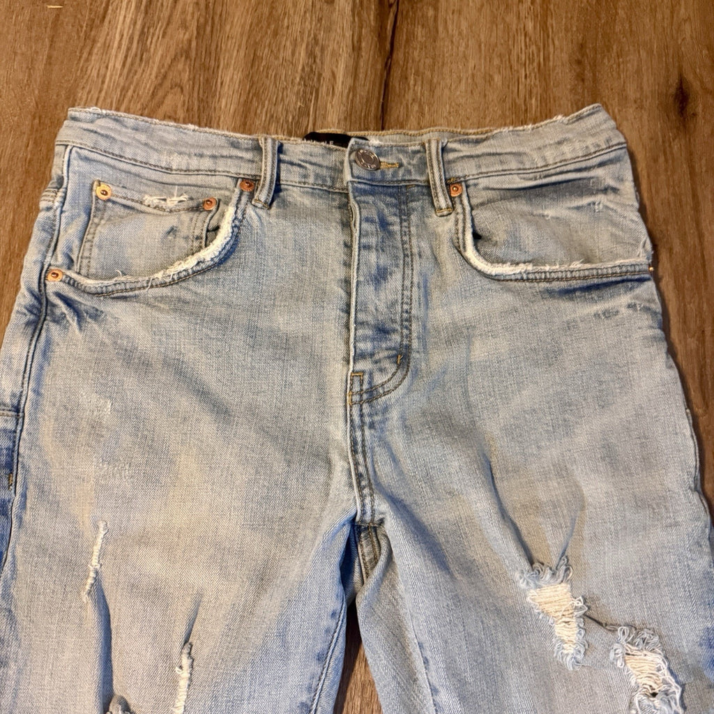 Purple Brand P002 Jeans Mens 30x31 Light Wash Distressed Slim Tapered Denim Rips