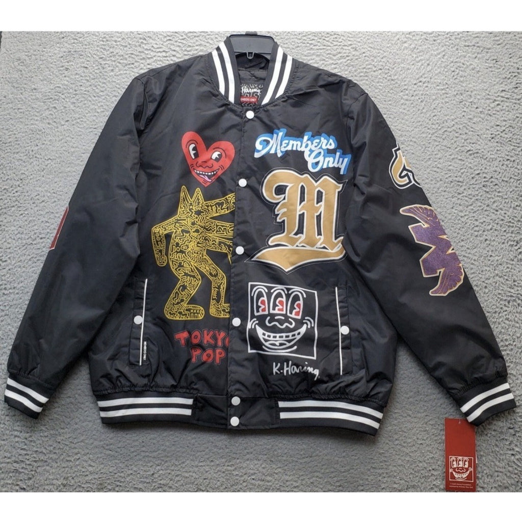 Rare Members Only x Keith Haring Bomber Jacket XL Black Tokyo Pop Andy Mouse NWT