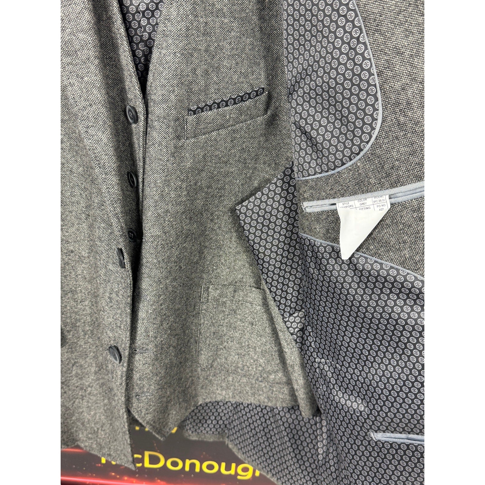 Ferrecci Bradford Grey Tweed Suit Jacket & Vest Mens 48R Slim Fit Formal XXL