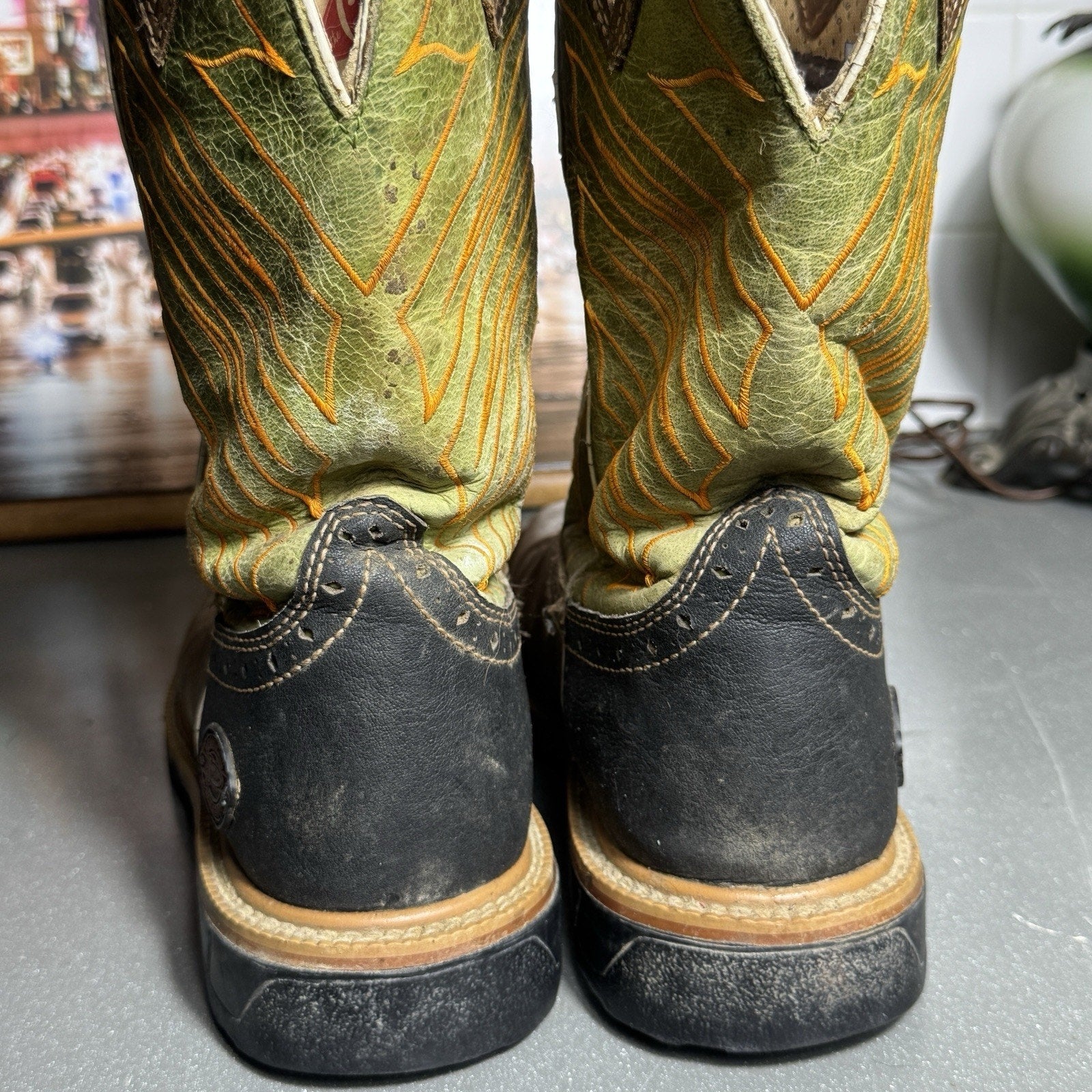 Justin Hybred WK4970 Green Grass Square Toe Wellington EH Work Boots Men’s 8.5D