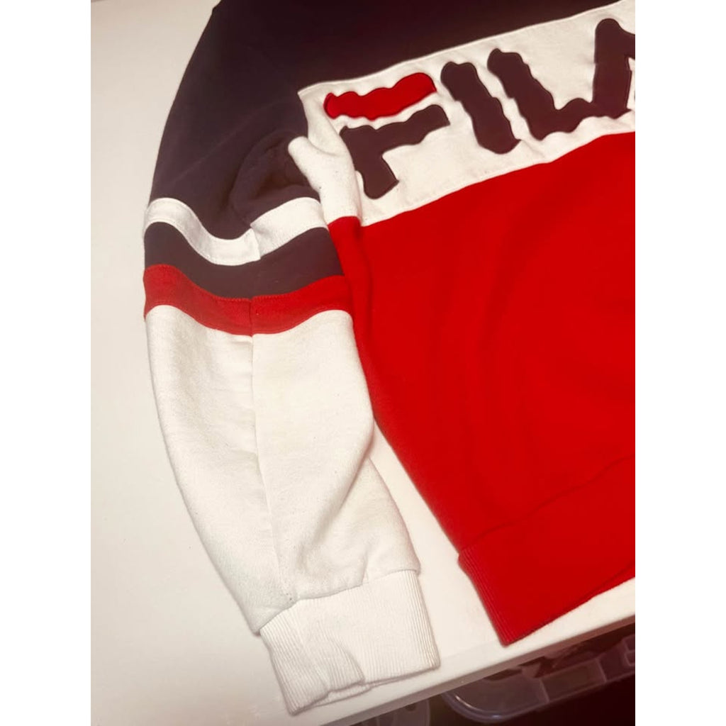 FILA Straight Blocked Colorblock Crewneck Sweatshirt Black White Red Men Medium