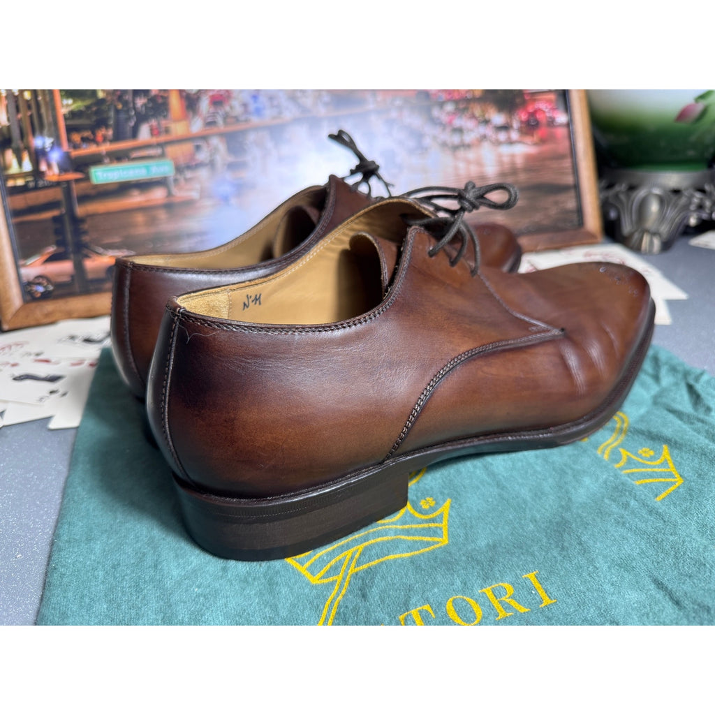 Pastori Handmade Italian Brown Leather Medallion Derby Dress Shoes EU 44 US 11
