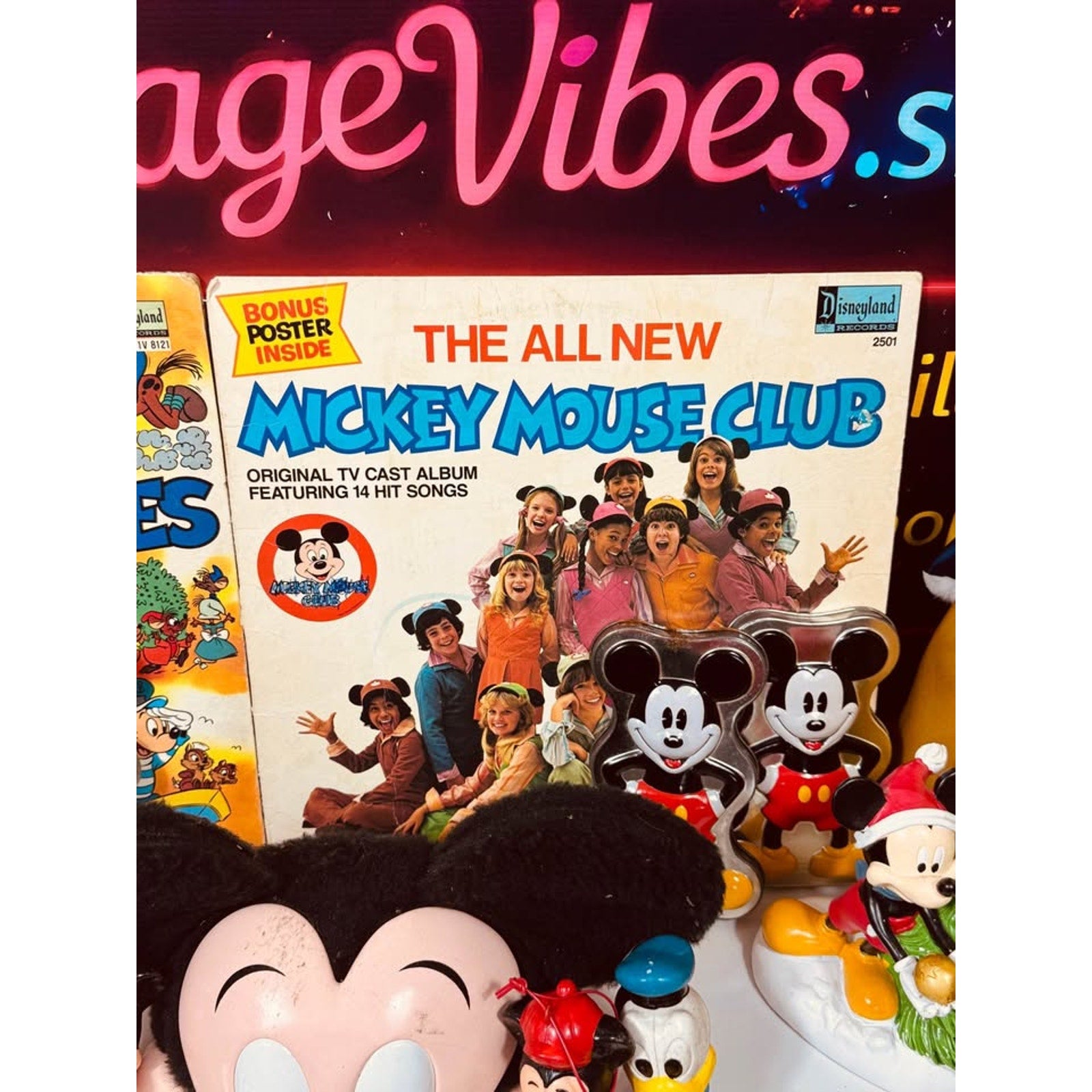 Vintage Disney Collectibles Mega Lot Mickey Mouse Watches Snow White VHS Vinyl Disneyana