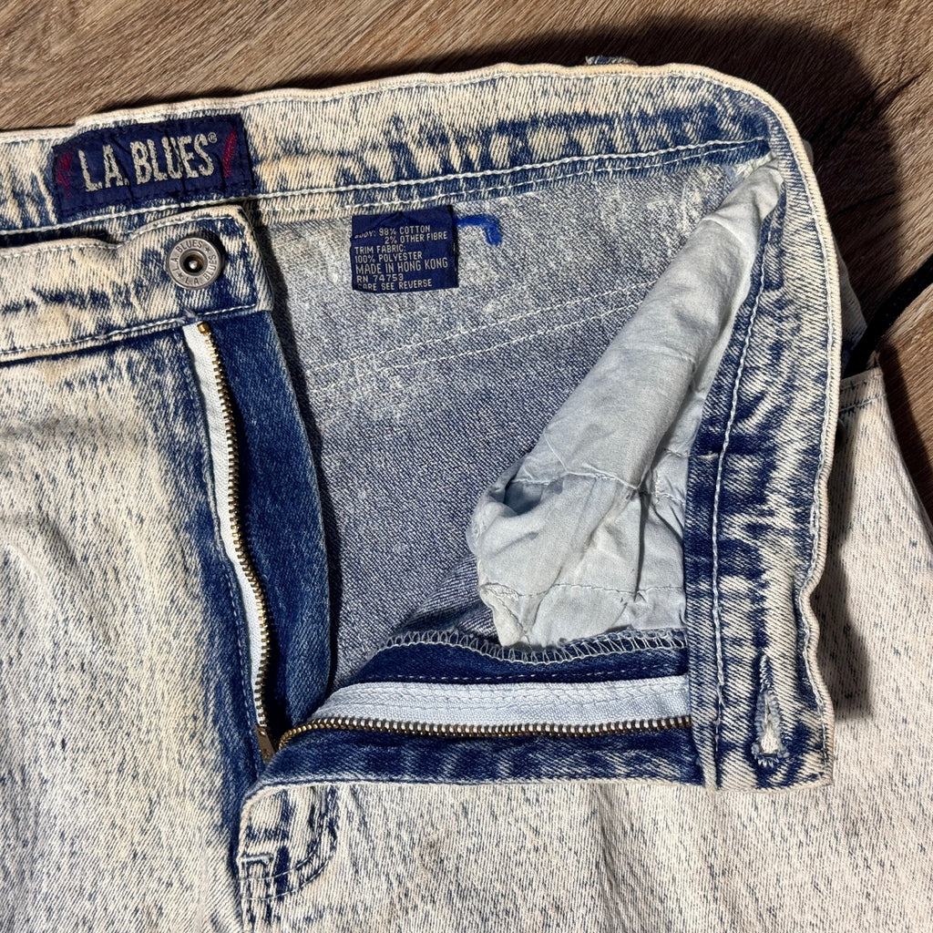 Vtg 80s/90s L.A. Blues Acid Wash Lace Up Jeans Womens 16 Velvet Trim High Rise
