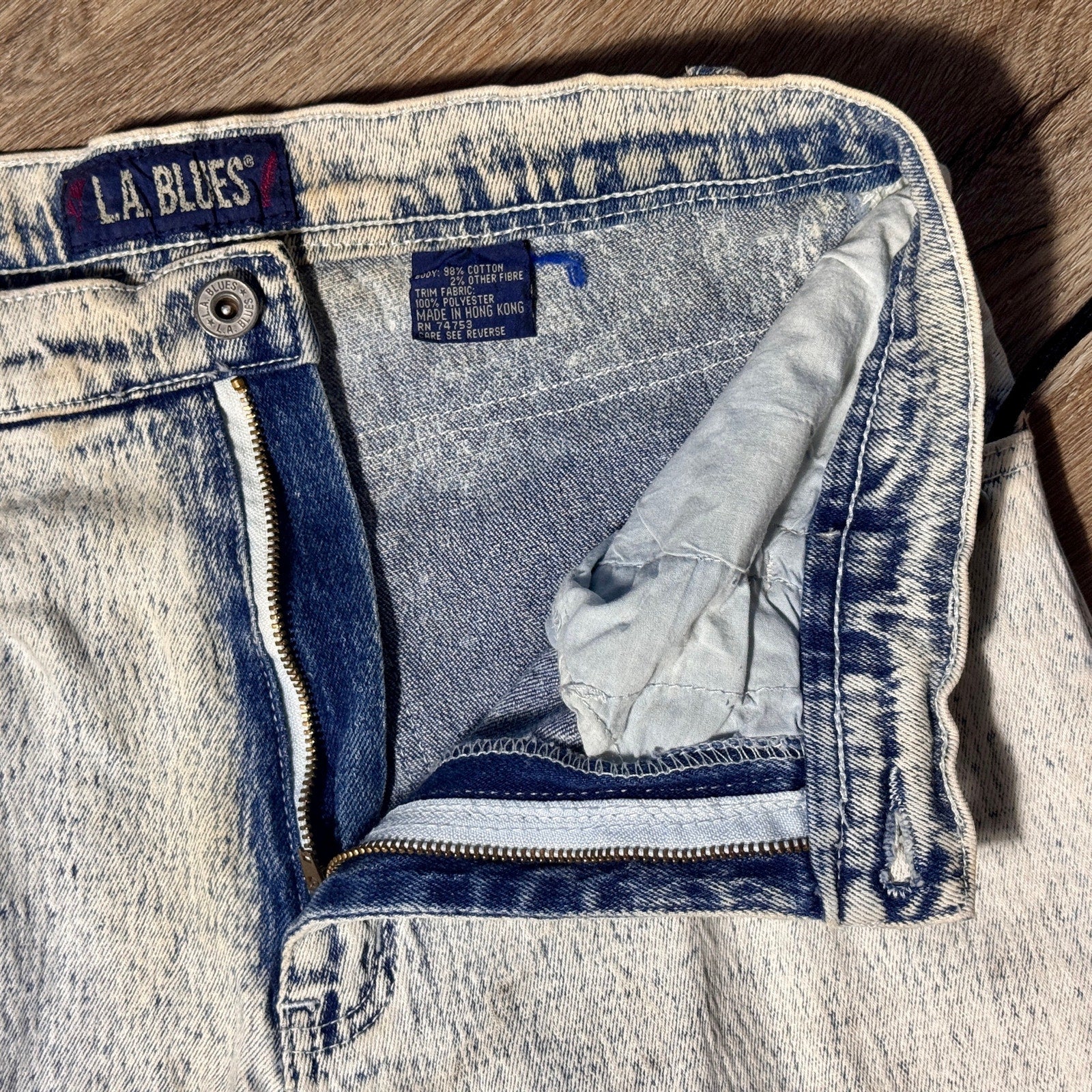 Vtg 80s/90s L.A. Blues Acid Wash Lace Up Jeans Womens 16 Velvet Trim High Rise