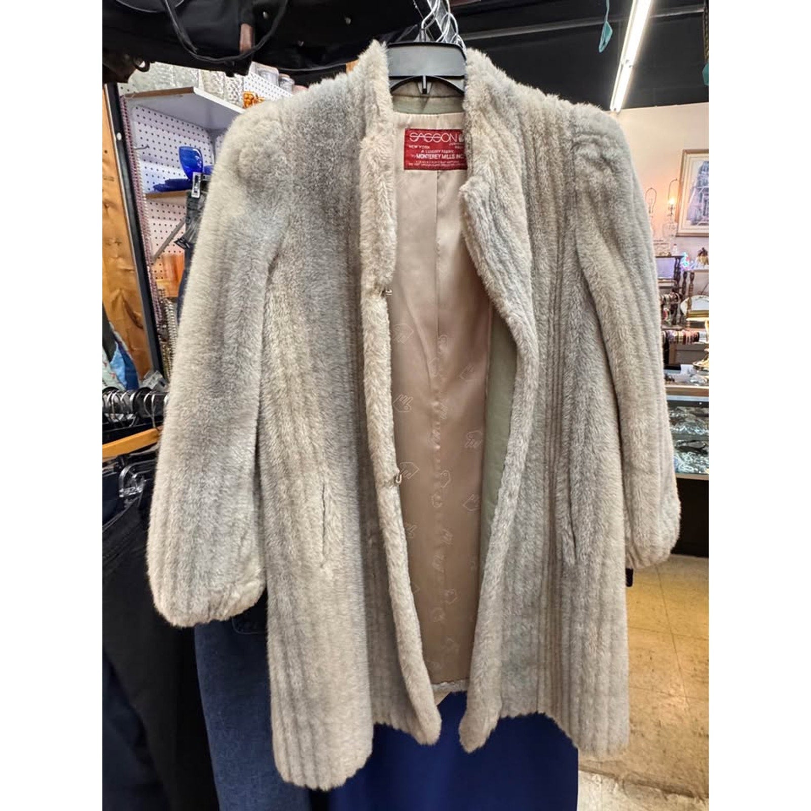 Vtg Gray Faux Fur Coat Sasson Juniors Paris Monterey Mills Luxury Fabric Jacket Women’s M/L