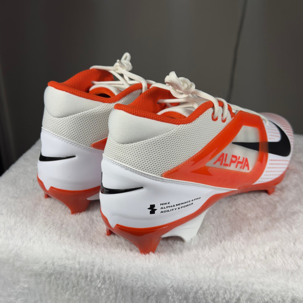 Nike Alpha Menace 4 Pro Football Cleats White Orange FZ7702-101 Sz 14.5