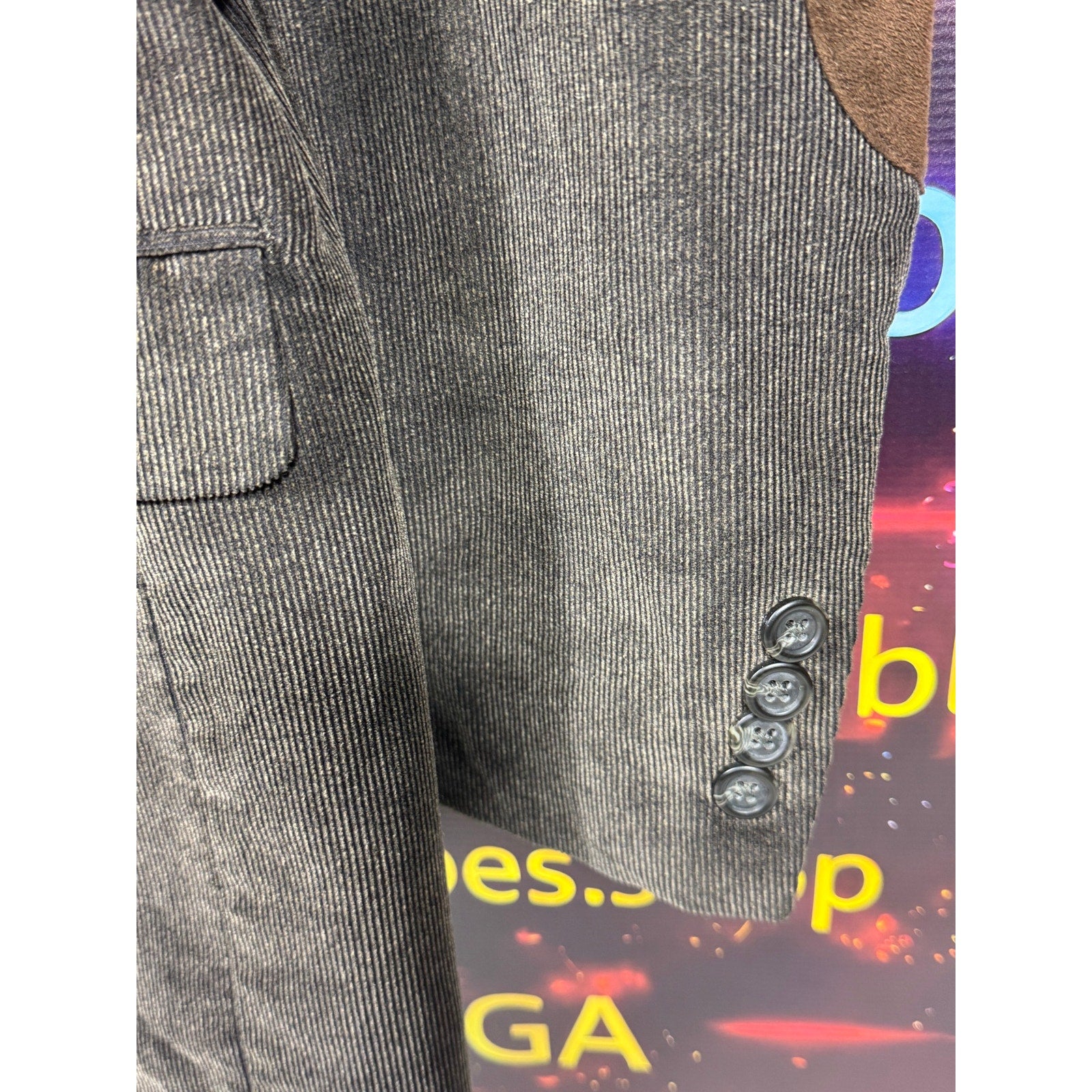 CHAPS Est. 1978 Gray Corduroy Sport Coat Blazer Mens 46R Elbow Patch Preppy Ivy