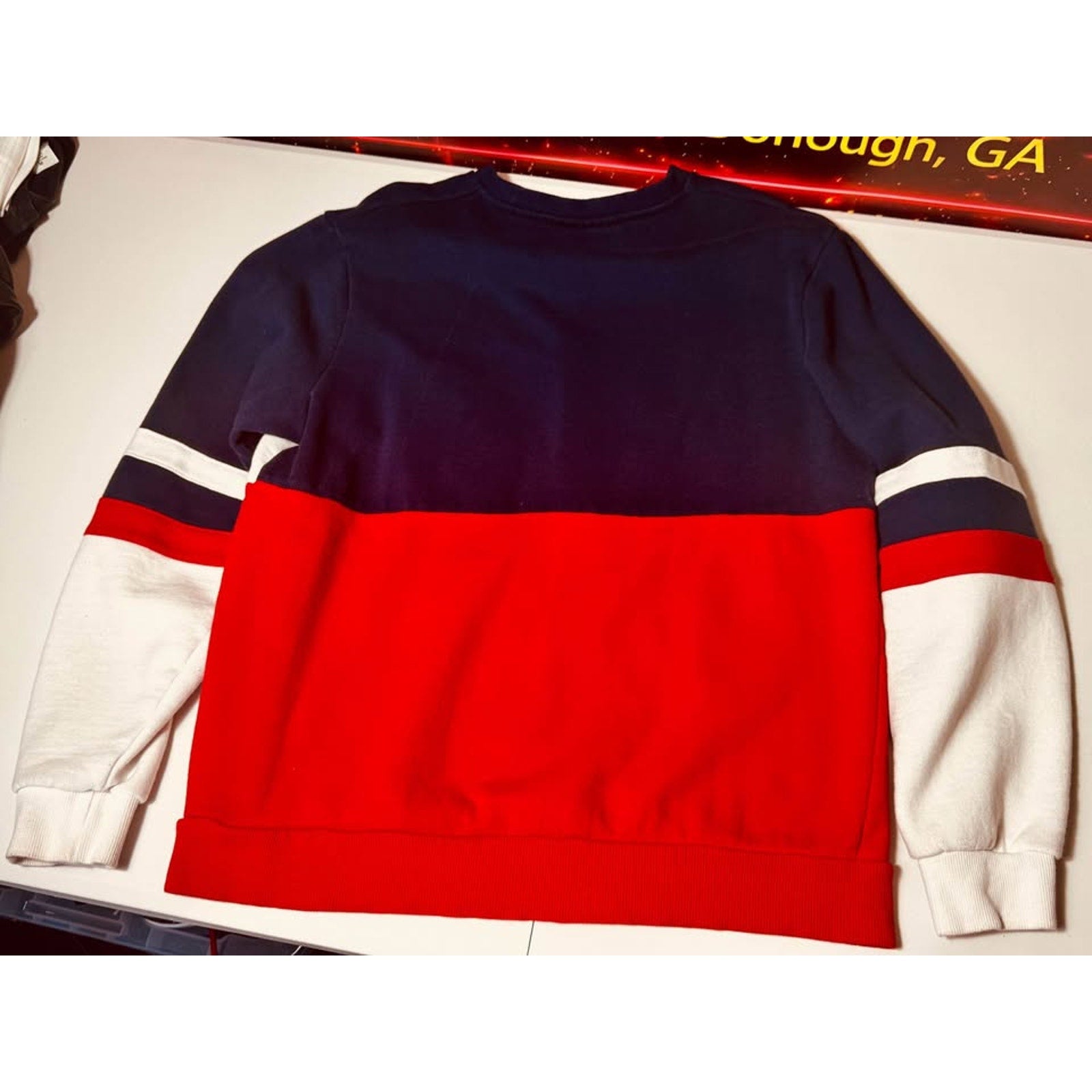 FILA Straight Blocked Colorblock Crewneck Sweatshirt Black White Red Men Medium