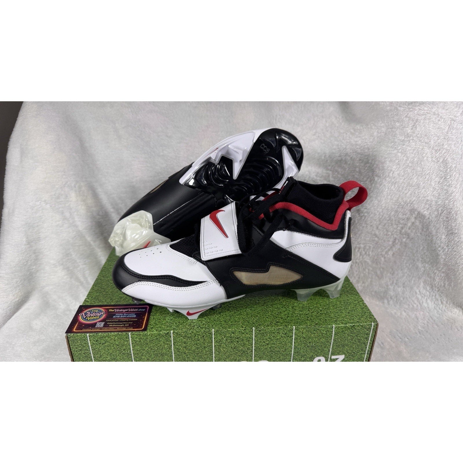 Nike Diamond Turf 93 TD Football Cleats Men’s 9 White Black Red HF5298-100 New
